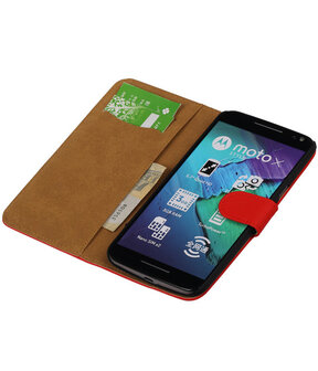 Rood Effen booktype cover hoesje voor Motorola Moto X Style