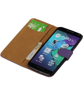 Paars Effen booktype cover hoesje voor Motorola Moto X Style