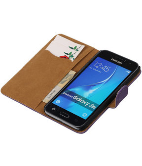 Paars Effen booktype cover hoesje voor Samsung Galaxy J1 (2016)