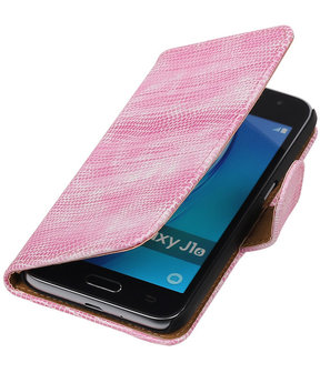 Roze Mini Slang booktype cover hoesje voor Samsung Galaxy J1 (2016)