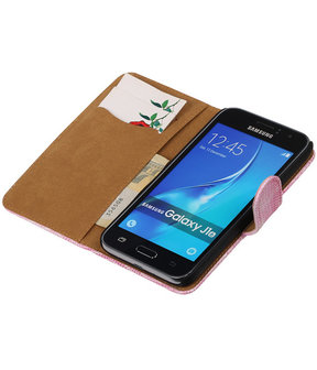 Roze Mini Slang booktype cover hoesje voor Samsung Galaxy J1 (2016)