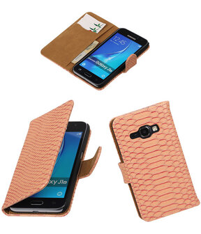 Roze Slang booktype cover hoesje voor Samsung Galaxy J1 (2016)