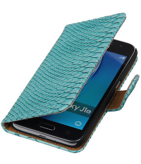 Turquoise Slang booktype cover hoesje voor Samsung Galaxy J1 (2016)