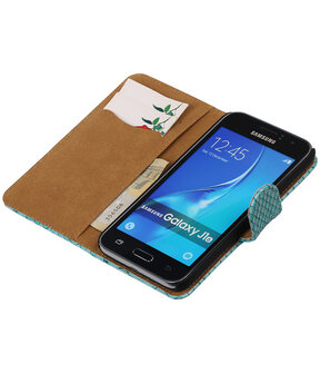 Turquoise Slang booktype cover hoesje voor Samsung Galaxy J1 (2016)