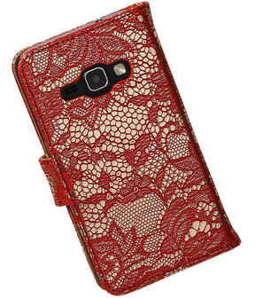Rood Lace booktype cover hoesje voor Samsung Galaxy J1 (2016)