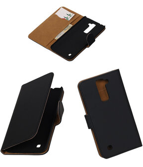 Zwart Effen booktype cover hoesje voor LG K7