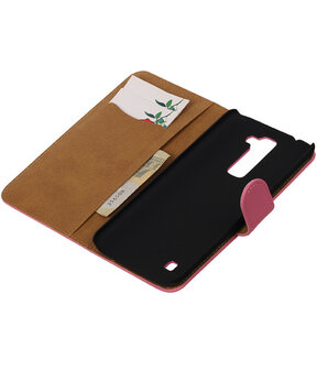 Roze Effen booktype cover hoesje voor LG K7