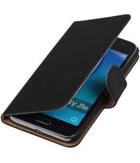 Zwart Effen booktype cover hoesje voor Samsung Galaxy J1 Nxt
