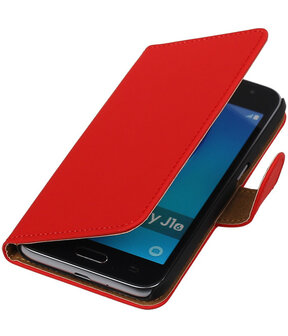 Rood Effen booktype cover hoesje voor Samsung Galaxy J1 Nxt