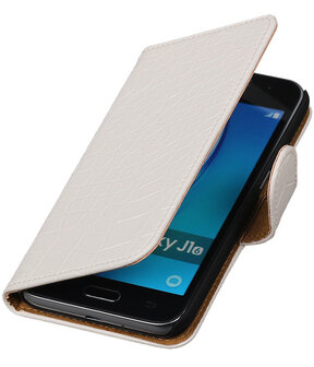Wit Krokodil booktype cover hoesje voor Samsung Galaxy J1 Nxt