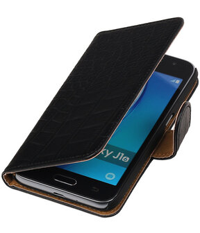 Zwart Krokodil booktype cover hoesje voor Samsung Galaxy J1 Nxt