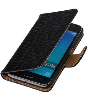 Zwart Slang booktype cover hoesje voor Samsung Galaxy J1 Nxt