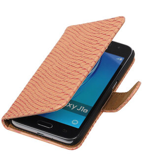Roze Slang booktype cover hoesje voor Samsung Galaxy J1 Nxt