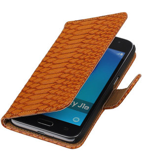 Bruin Slang booktype cover hoesje voor Samsung Galaxy J1 Nxt