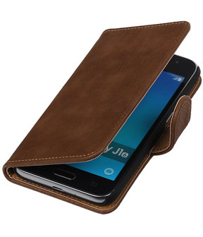 Bruin Hout booktype cover hoesje voor Samsung Galaxy J1 Nxt