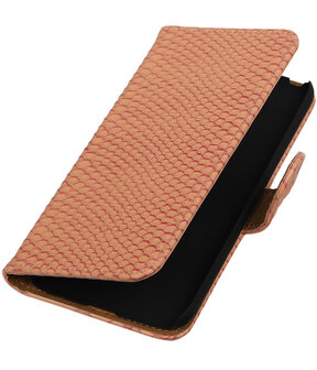 Roze Slang booktype cover hoesje voor Huawei P8 Lite