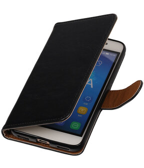 Zwart Pull-Up PU booktype wallet cover hoesje voor Samsung Galaxy S5 Mini