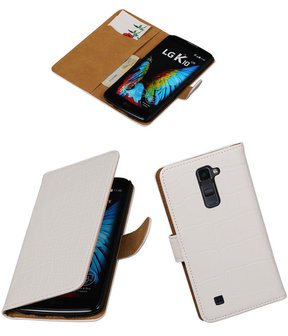 Wit Krokodil booktype cover hoesje voor LG K10