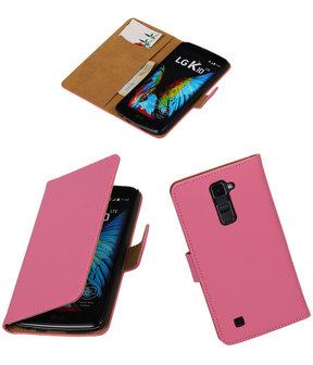 Roze Effen booktype cover hoesje voor LG K10