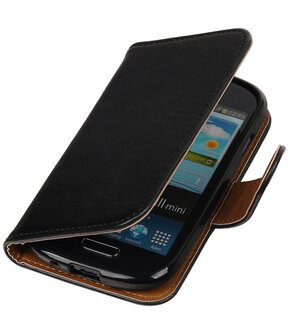 Zwart Pull-Up PU booktype wallet cover hoesje voor Samsung Galaxy S3 Mini