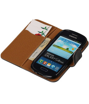 Zwart Pull-Up PU booktype wallet cover hoesje voor Samsung Galaxy S3 Mini