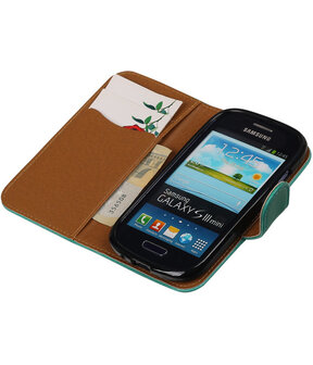 Groen Pull-Up PU booktype wallet cover hoesje voor Samsung Galaxy S3 Mini