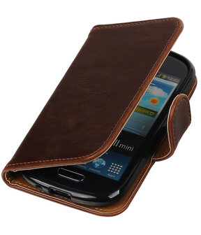 Mocca Pull-Up PU booktype wallet cover hoesje voor Samsung Galaxy S3 Mini