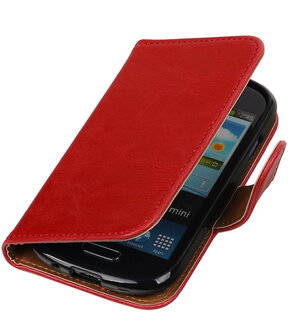 Rood Pull-Up PU booktype wallet cover hoesje voor Samsung Galaxy S3 Mini