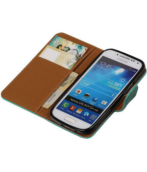 Groen Pull-Up PU booktype wallet cover hoesje voor Samsung Galaxy S4 Mini