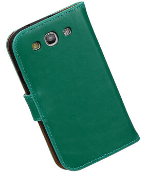 Groen Pull-Up PU booktype wallet cover hoesje voor Samsung Galaxy S3