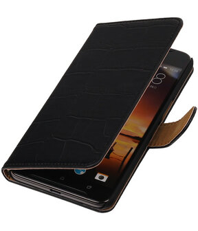 Zwart Krokodil booktype cover hoesje voor HTC One X9