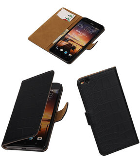 Zwart Krokodil booktype cover hoesje voor HTC One X9