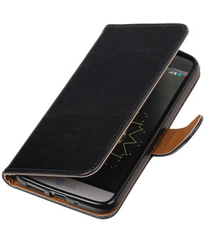 Zwart Pull-Up PU booktype wallet cover hoesje voor LG G5