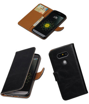 Zwart Pull-Up PU booktype wallet cover hoesje voor LG G5