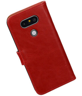 Rood Pull-Up PU booktype wallet cover hoesje voor LG G5