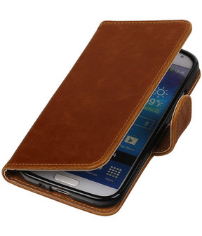 Bruin Pull-Up PU booktype wallet cover hoesje voor Samsung Galaxy S4