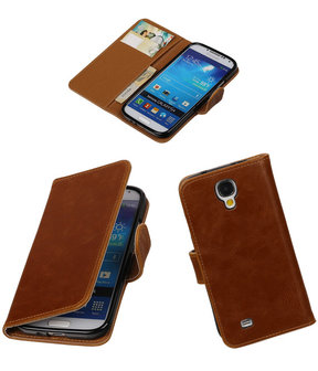 Bruin Pull-Up PU booktype wallet cover hoesje voor Samsung Galaxy S4