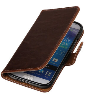Mocca Pull-Up PU booktype wallet cover hoesje voor Samsung Galaxy S4