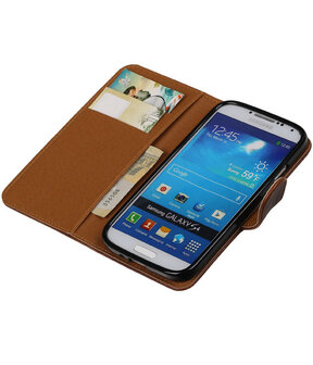 Mocca Pull-Up PU booktype wallet cover hoesje voor Samsung Galaxy S4