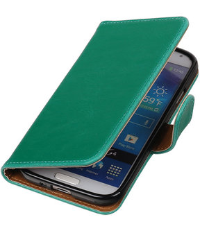 Groen Pull-Up PU booktype wallet cover hoesje voor Samsung Galaxy S4