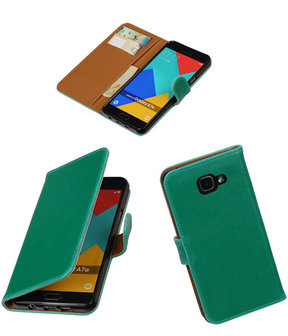 Groen Pull-Up PU booktype wallet cover hoesje voor Samsung Galaxy A7 2016