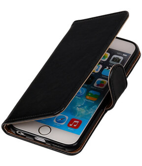 Zwart Pull-Up PU booktype wallet cover hoesje voor Apple iPhone 6 / 6s Plus