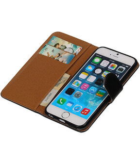 Zwart Pull-Up PU booktype wallet cover hoesje voor Apple iPhone 6 / 6s Plus