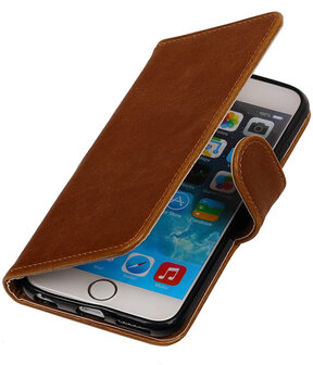 Bruin Pull-Up PU booktype wallet cover hoesje voor Apple iPhone 6 / 6s Plus