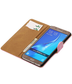 Roze Mini Slang booktype cover hoesje voor Samsung Galaxy J5 2016