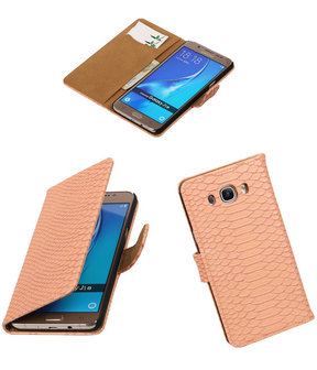 Roze Slang booktype cover hoesje voor Samsung Galaxy J5 2016