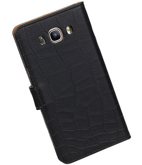 Zwart Krokodil booktype cover hoesje voor Samsung Galaxy J7 2016