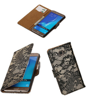 Zwart Lace booktype cover hoesje voor Samsung Galaxy J7 2016