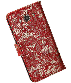 Rood Lace booktype cover hoesje voor Samsung Galaxy J7 2016