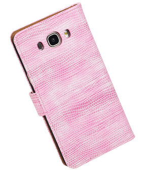 Roze Mini Slang booktype cover hoesje voor Samsung Galaxy J7 2016